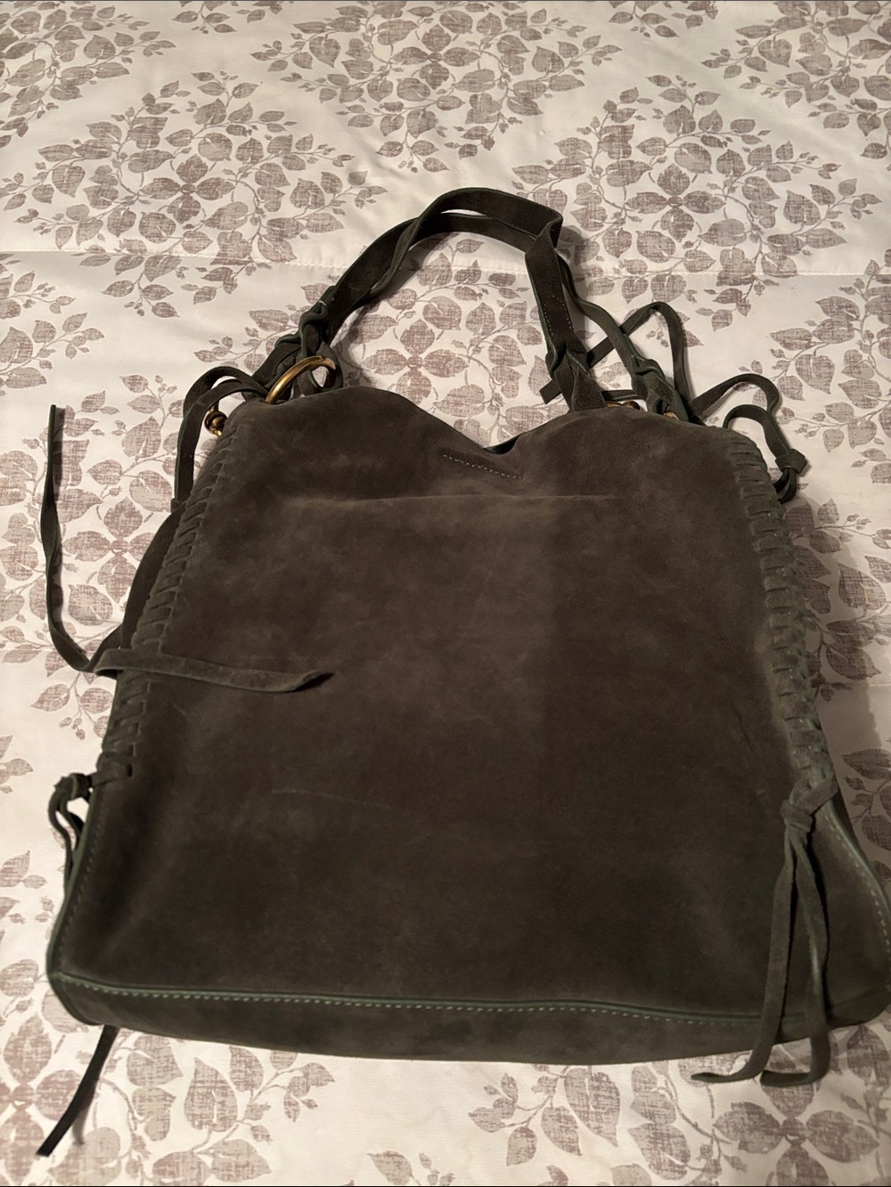 Rebecca Minkoff Dark Green Suede Drawstring Tote